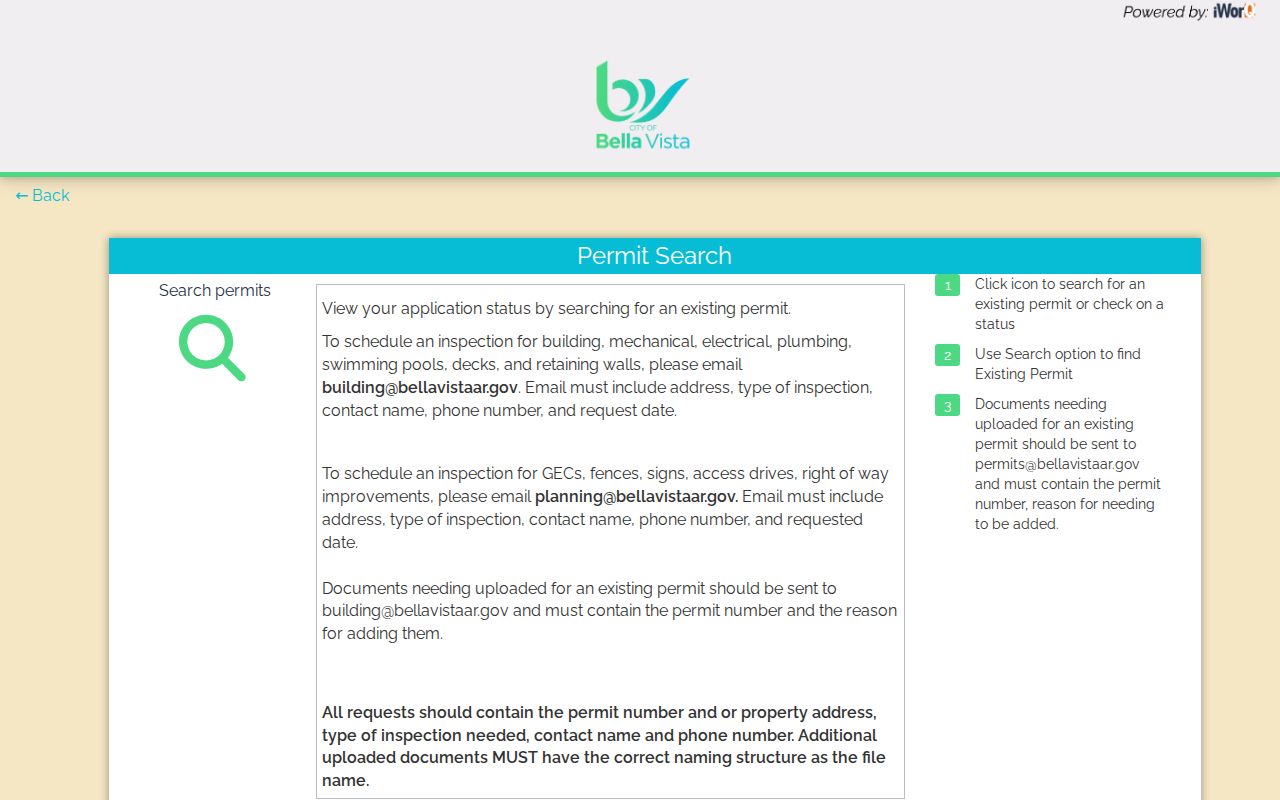 Bella Vista people search through iWorQ permit records