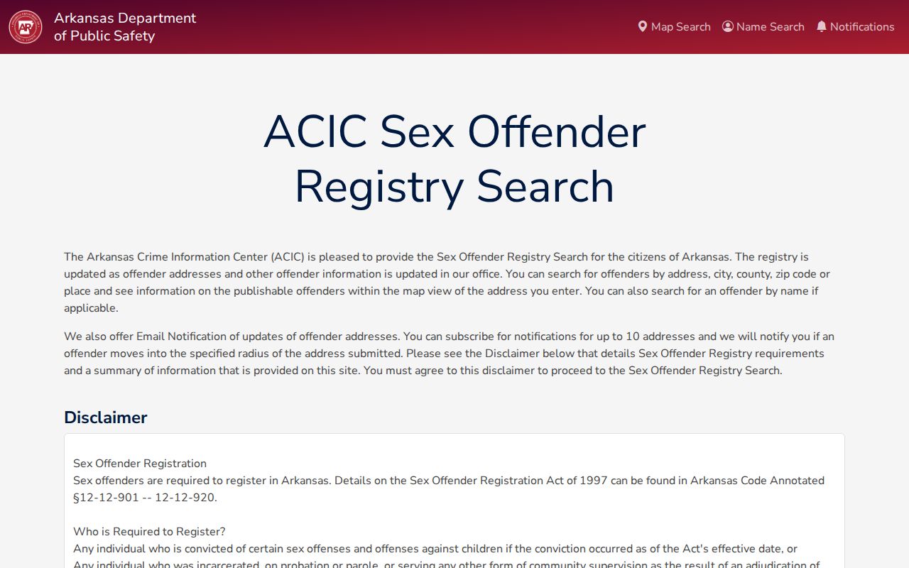Bella Vista public records through the Arkansas sex offender registry